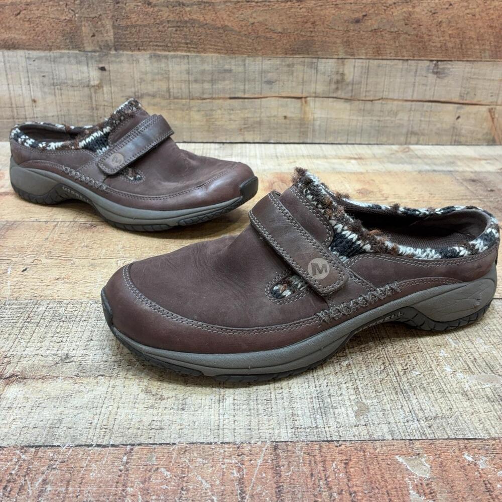 Merrell Encore Scoop Clogs Womens Size 8 39 Brown Leather Faux Fur Lined